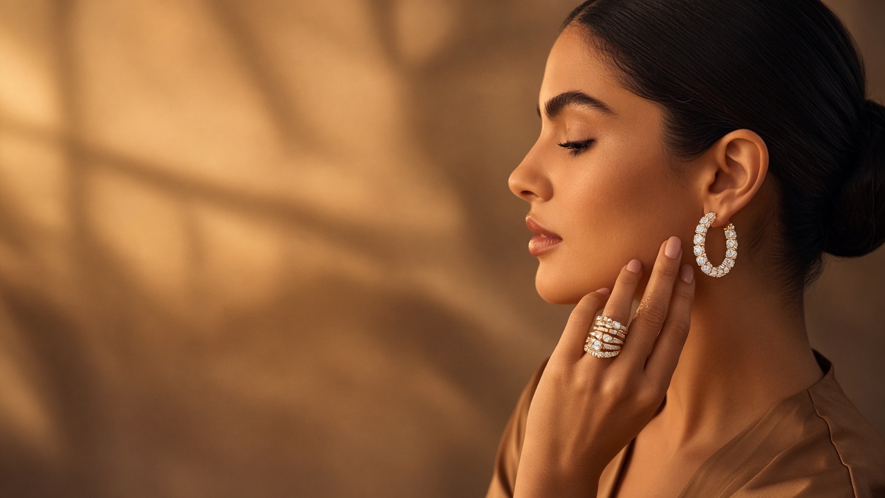 Premium Leb Grown Diamond hoop earrings and stacked diamond rings