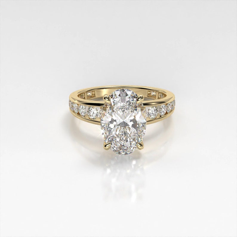 Oval Leb Grown Diamond Engagement Ring, 14k Yellow Glod