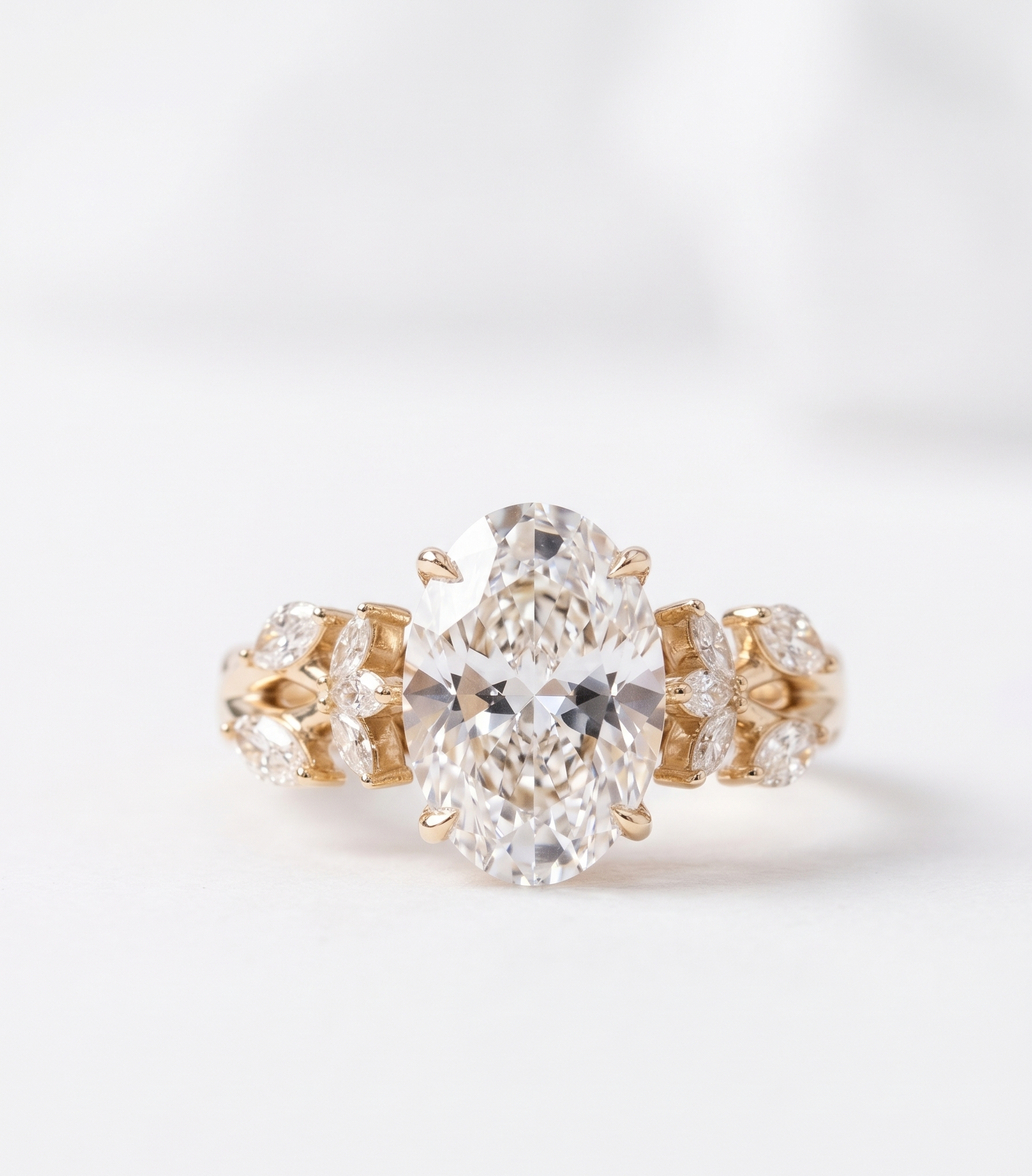 Oval Cut Leb Grown Diamond Engagement Ring | 14K Yellow Gold | Vine Band